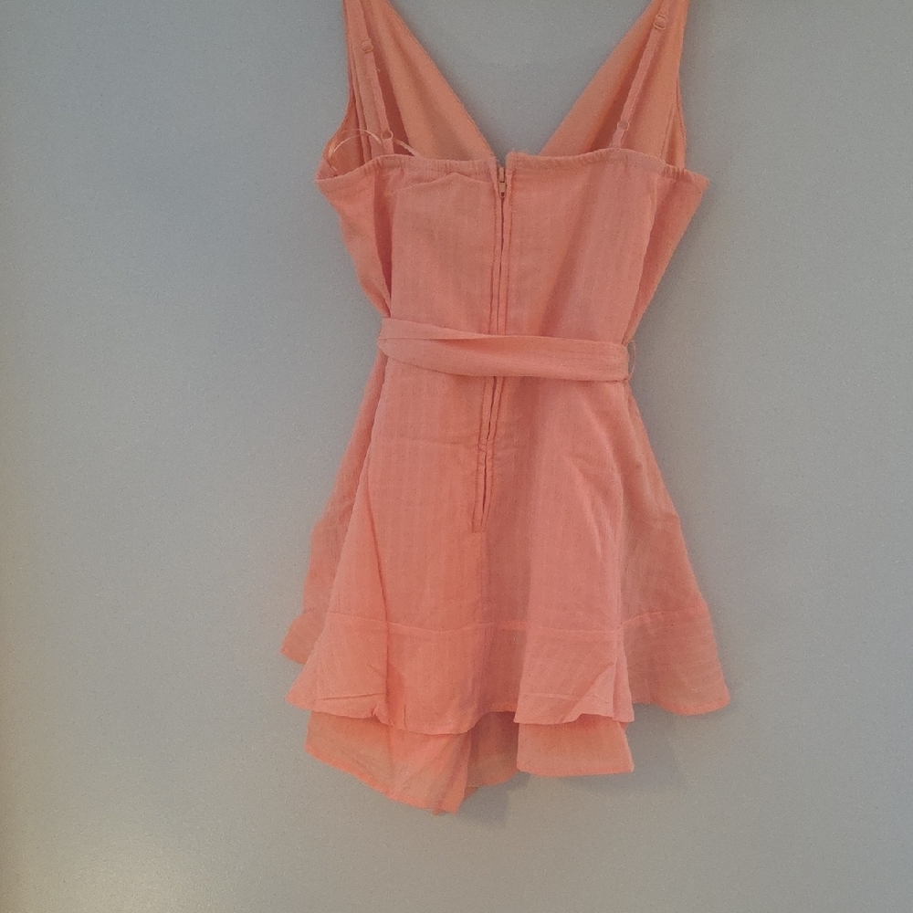 Coral Wrap Romper with Ruffle Skirt - Picture 4 of 4